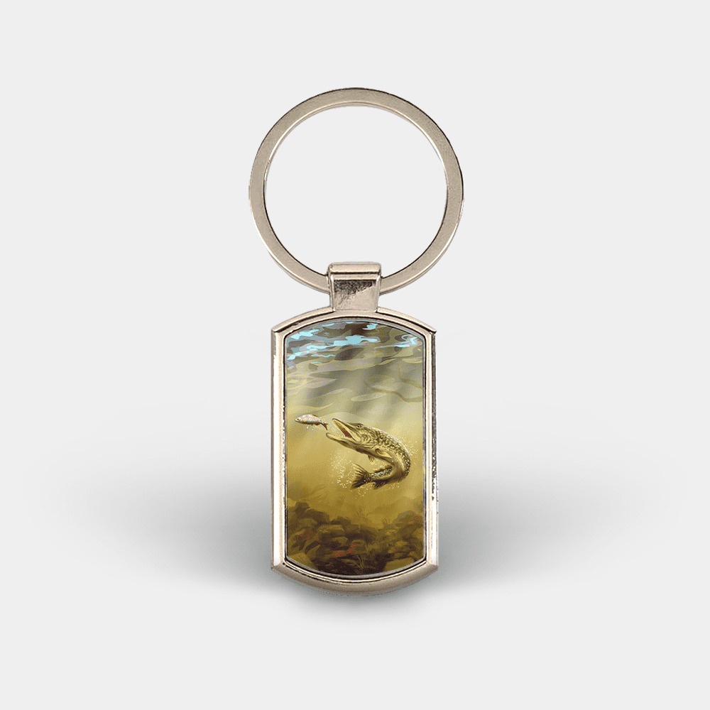 Country Images Custom Customised Customise Personalise Personalised Lozenge Metal Keyring Angler Angling Pike Fishing Gift Gifts