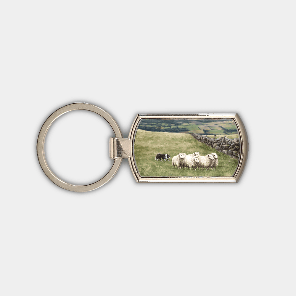 Country Images Custom Customised Customise Personalise Personalised Lozenge Metal Keyring Highland Collection Crofting Sheep Sheepdog Crofter Gift Gifts