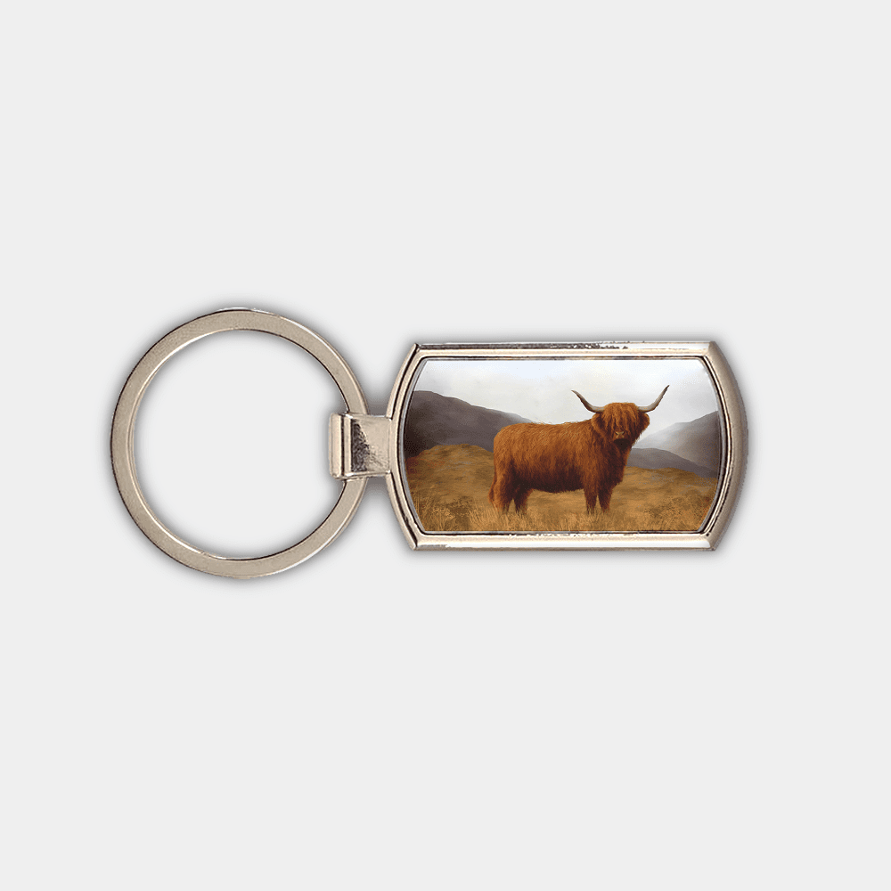 Country Images Custom Customised Customise Personalise Personalised Lozenge Metal Keyring Highland Collection Highland Cow Hairy Coo Gift Gifts