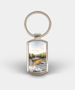 Country Images Custom Customised Customise Personalise Personalised Lozenge Metal Keyring Highland Collection Leaping Brown Trout Gift Gifts 1