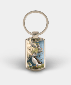 Country Images Custom Customised Customise Personalise Personalised Lozenge Metal Keyring Highland Collection Puffin Puffins Sea Bird Birds Coast Gift Gifts