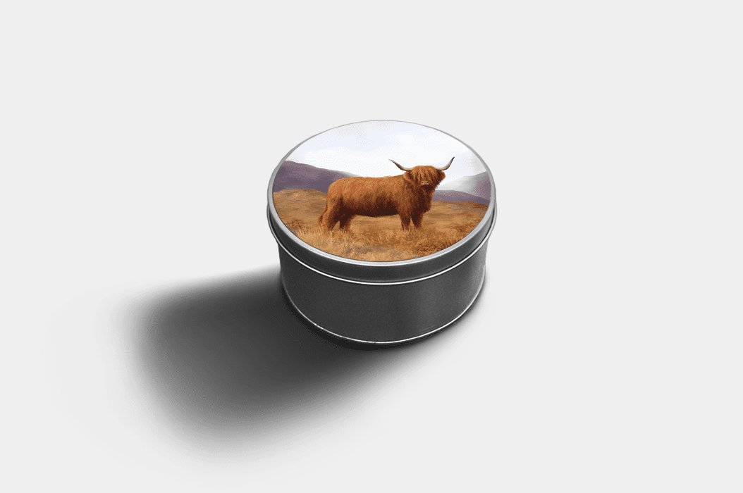 Country Images Custom Customised Personalised Round Tin Printed Gift Gifts Idea Biscuit Sweets Container Tins Highland Collection Cow Hairy Coo