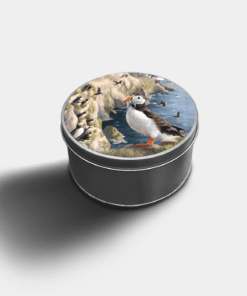 Country Images Custom Customised Personalised Round Tin Printed Gift Gifts Idea Biscuit Sweets Container Tins Highland Collection Puffin Puffins Pufflings
