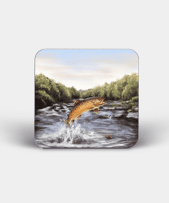 Country Images Personalised Custom Board Coaster Coasters Scotland Highland Collection Leaping Brown Trout Angling Fishing Gift Gifts 3