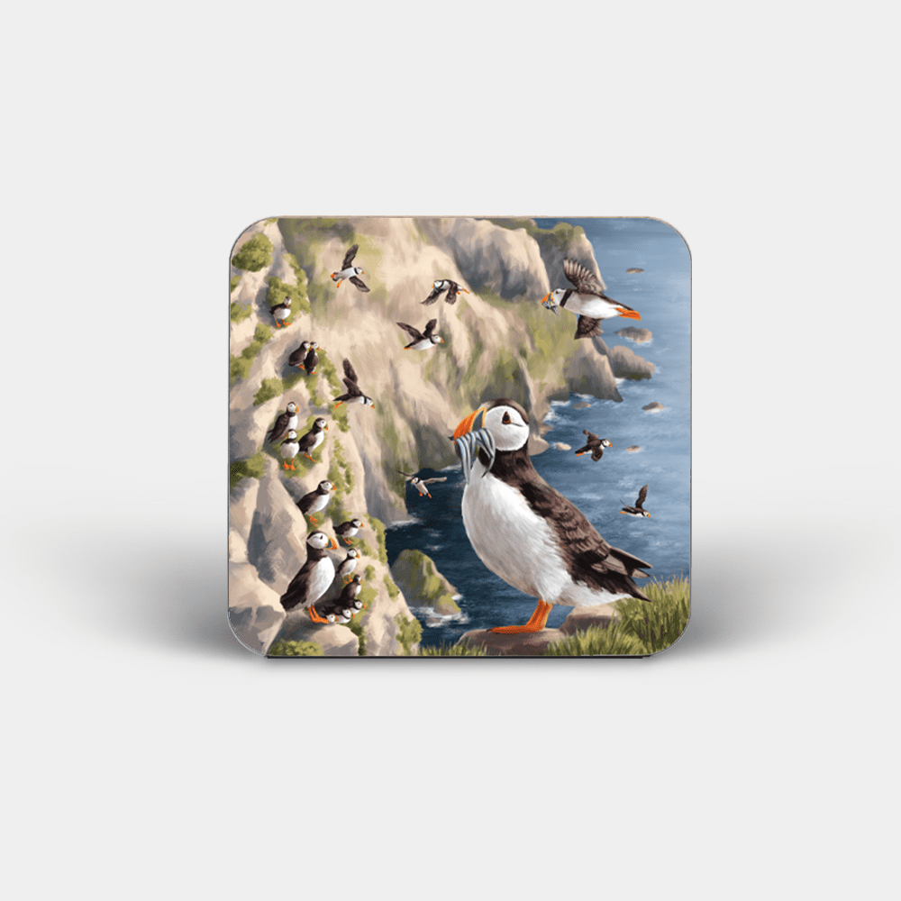 Country Images Personalised Custom Board Coaster Coasters Scotland Highland Collection Puffin Puffins Coastal Birds Wildlife Gift Gifts 4