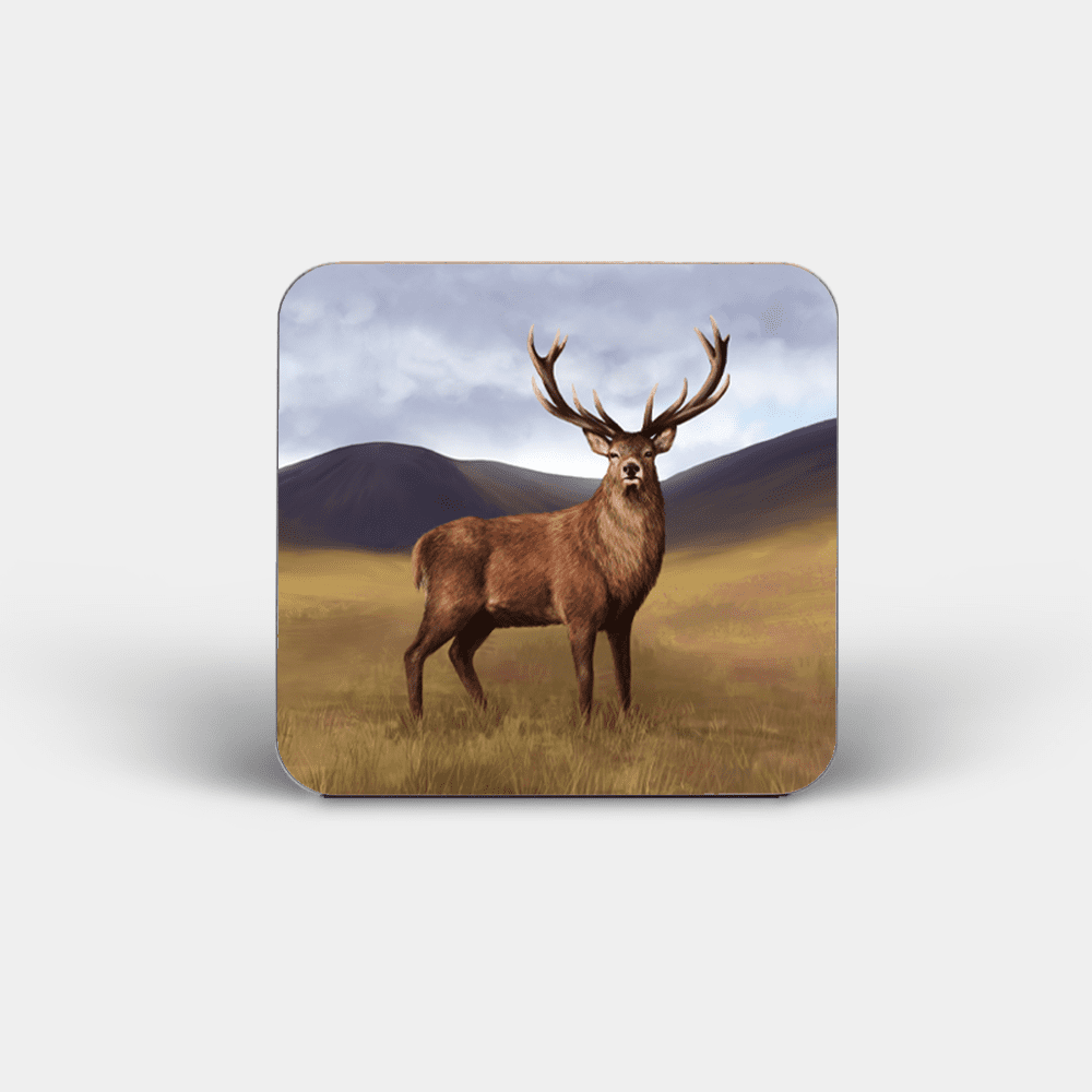Country Images Personalised Custom Board Coaster Coasters Scotland Highland Collection Red Deer Stag Buck Highlands Animals Gift Gifts