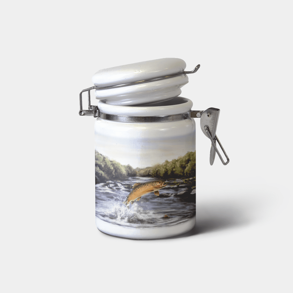 Country Images Personalised Custom Ceramic Hinged Storage Jar Container Highland Collection Brown Trout Fishing Angler Gifts