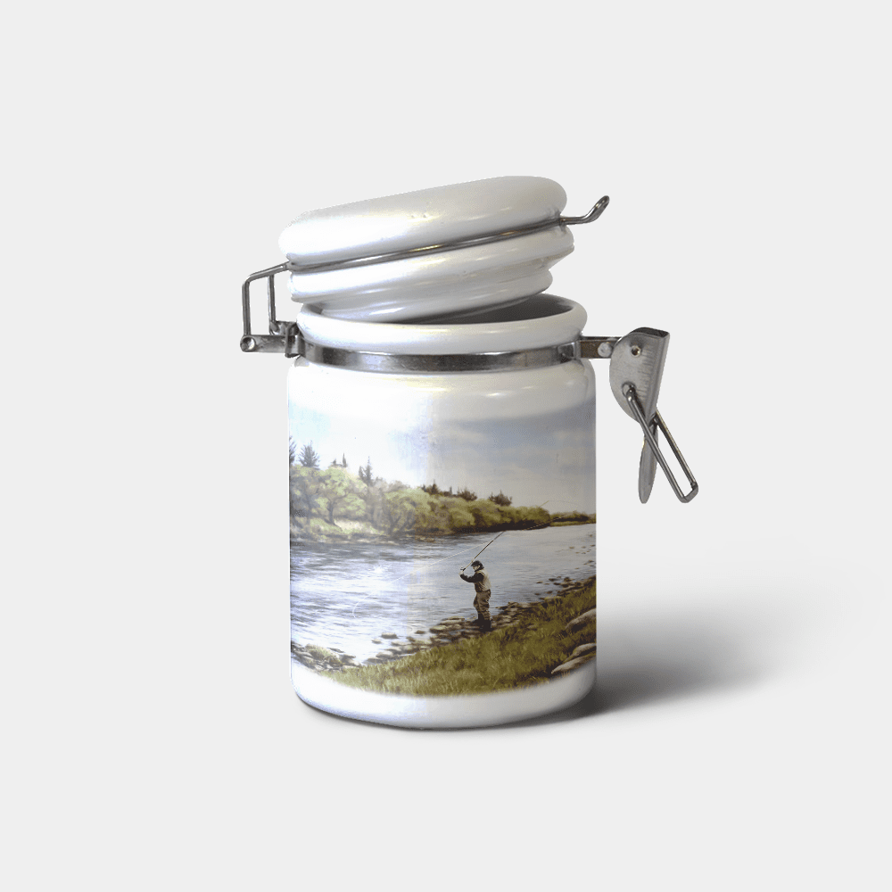 Country Images Personalised Custom Ceramic Hinged Storage Jars Highland Collection Fly Fishing Angler Angling Gifts