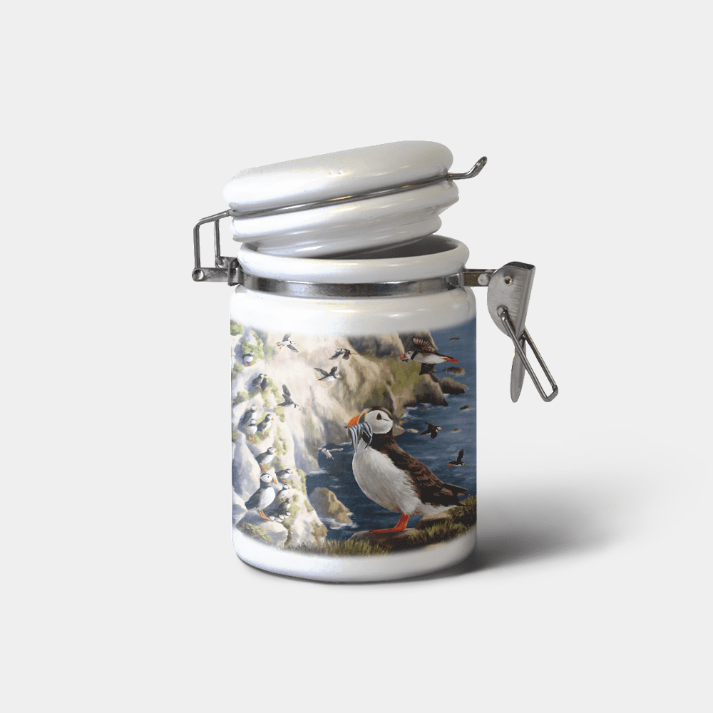 Country Images Personalised Custom Ceramic Hinged Storage Jars Highland Collection Puffin Puffins Gifts