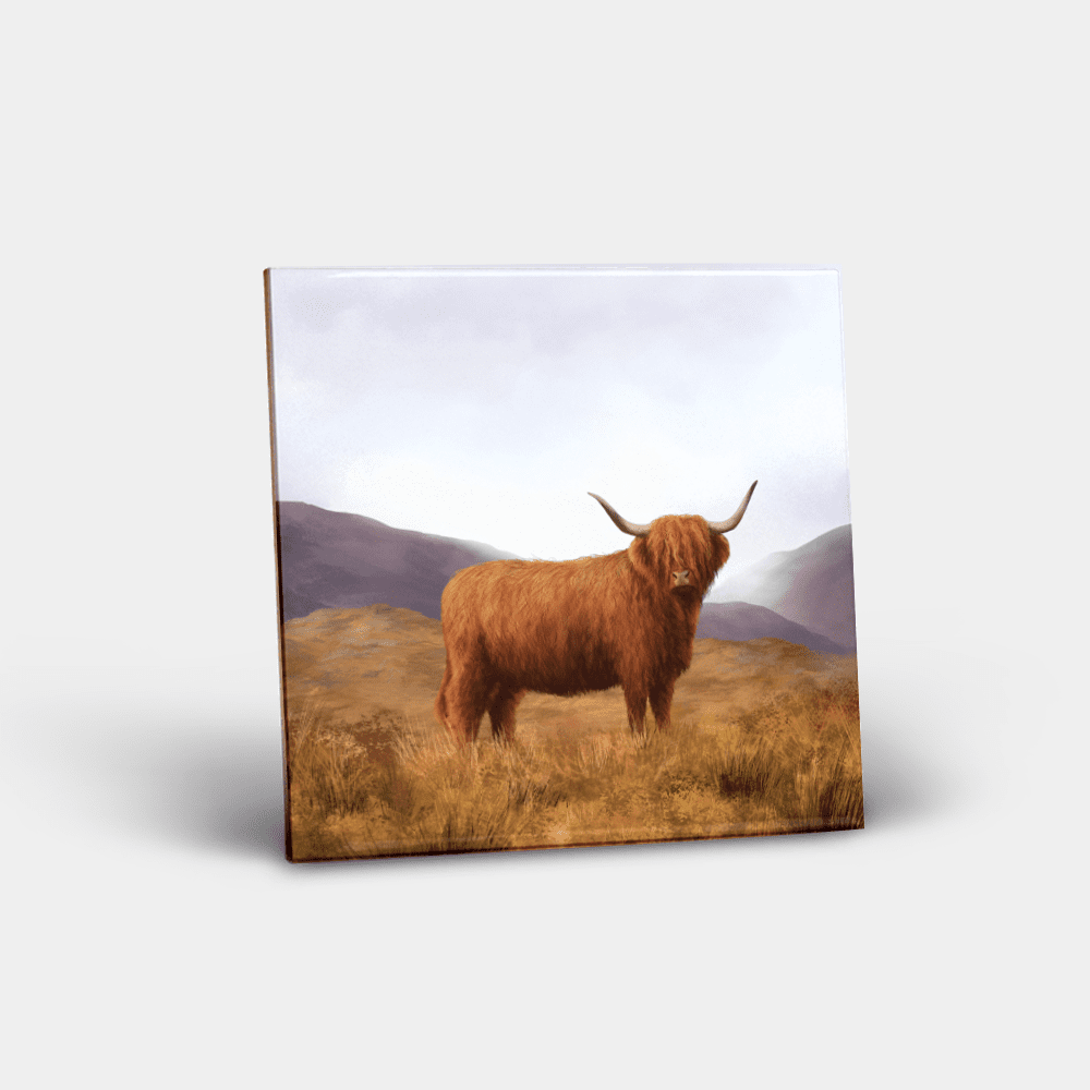 Country Images Personalised Custom Ceramic Tile Tiles Scotland Highland Collection Highland Cow Hairy Coo Nature Wildlife Gift Gifts