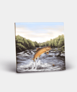 Country Images Personalised Custom Ceramic Tile Tiles Scotland Highland Collection Leaping Brown Trout Angling Fishing Gift Gifts 2