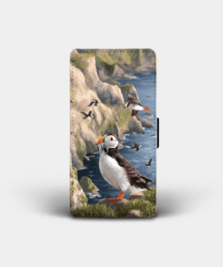 Country Images Personalised Custom Customised Flip Phone Cover Case Scotland Scottish Highlands Puffin Puffins Pufflings Gift Gifts