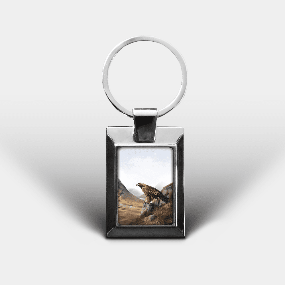 Country Images Personalised Custom Customised Rectangular Metal Keyring Keyrings Scotland Highland Golden Eagle Bird of Prey Gift Gifts 3