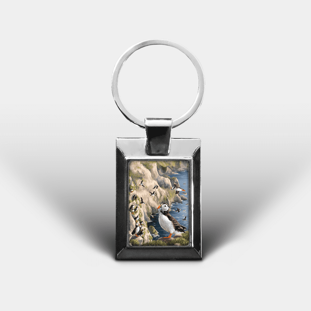 Country Images Personalised Custom Customised Rectangular Metal Keyring Keyrings Scotland Highland Puffin Puffins Puffling Gift Gifts 3