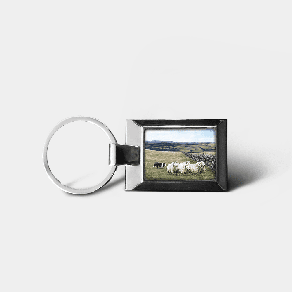 Country Images Personalised Custom Customised Rectangular Metal Keyring Keyrings Scotland Highland Sheep Sheepdog Crofting Farming Gift Gifts 3