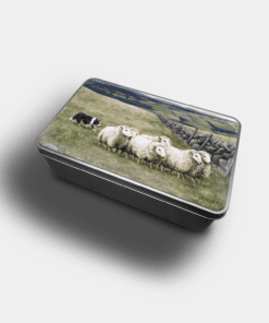 Country Images Personalised Custom Customised Rectangular Tin Tins Scotland Scottish Highland Highlands Biscuit Sweet Sheep and Sheepdog Crofting Crofter