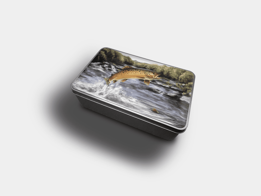 Country Images Personalised Custom Customised Rectangular Tin Tins Scotland Scottish Highlands Biscuit Sweet Brown Trout Fishing Gift Gifts Angling 2