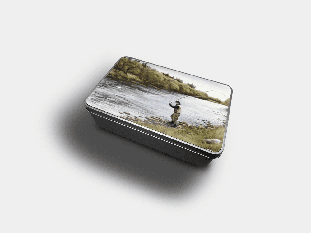 Country Images Personalised Custom Customised Rectangular Tin Tins Scotland Scottish Highlands Biscuit Sweet Fly Fishing Gift Gifts Angling 1