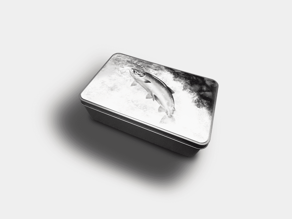 Country Images Personalised Custom Customised Rectangular Tin Tins Scotland Scottish Highlands Biscuit Sweet Leaping Salmon Fishing Gift Gifts Angling