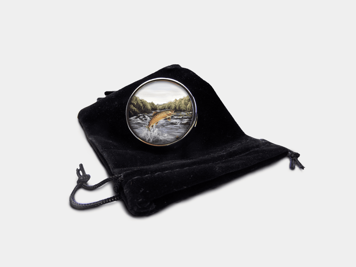 Country Images Personalised Custom Round Metal Pill Boxes Box Scotland Highlands Brown Trout Angling Angler Fishing Gift Gifts 1