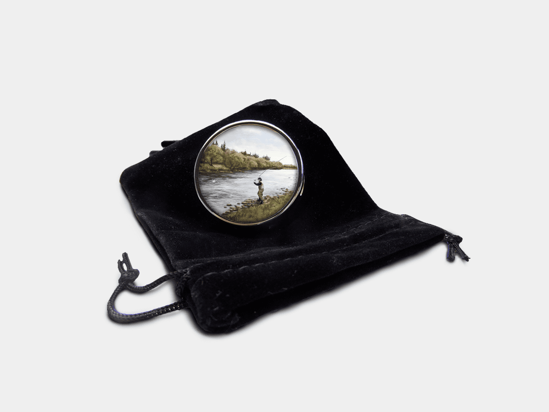 Country Images Personalised Custom Round Metal Pill Boxes Box Scotland Highlands Fly Fishing Angling Angler Gift Gifts
