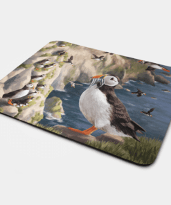 Country Images Personalised Fabric Custom Customised Mousemat Cheap Scotland UK Puffin Puffins Seabirds Seabird Coastal Bird Birds Gift Gifts Ideas