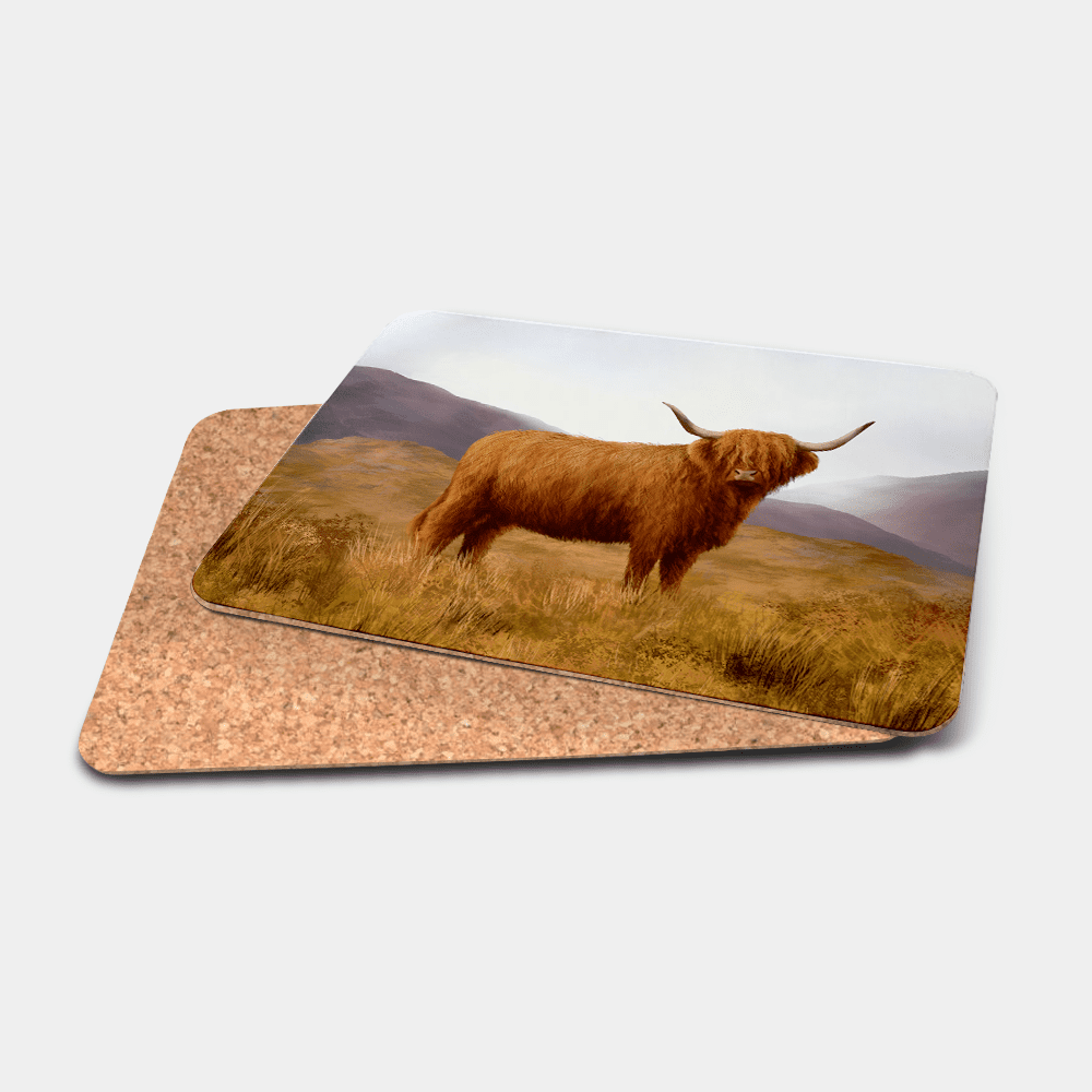 Country Images Personalised Printed Custom Placemats Tablemats Cheap Highland Collection Highland Cow Hairy Coo Scotland Scottish Gift Gifts Ideas Tableware (Cork)