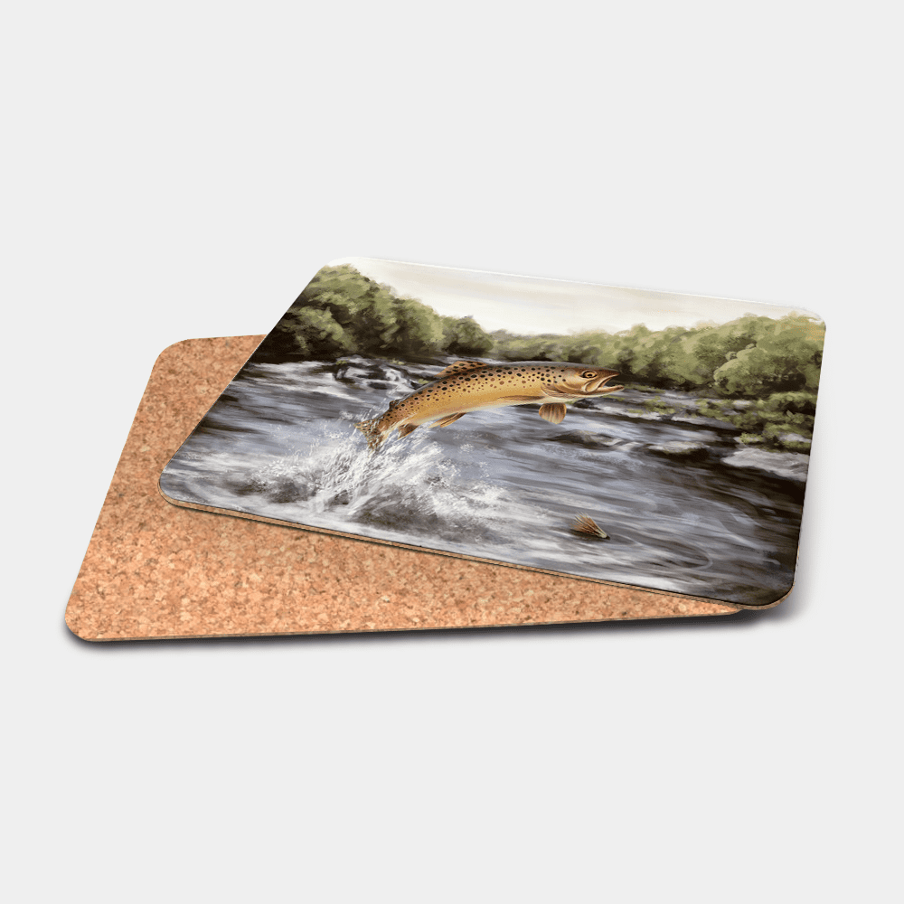 Country Images Personalised Printed Custom Placemats Tablemats Cheap Highland Collection Leaping Brown Trout Scotland Scottish Gift Gifts Ideas Tableware (Cork)