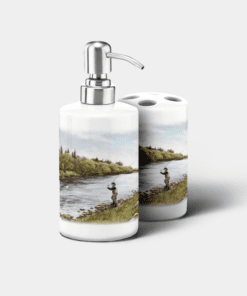 Country Images Personalised Custom Ceramic Bathroom Toothbrush Holder Soap Dispenser Set Highland Collection Fly Fishing Angler Angling Gifts