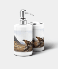 Country Images Personalised Custom Ceramic Bathroom Toothbrush Holder Soap Dispenser Set Highland Collection Golden Eagle Bird of Prey Gifts