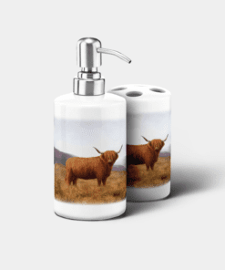 Country Images Personalised Custom Ceramic Bathroom Toothbrush Holder Soap Dispenser Set Highland Collection Highland Cow Gifts