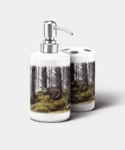 Country Images Personalised Custom Ceramic Bathroom Toothbrush Holder Soap Dispenser Set Highland Collection Wild Cat Wildcat Gifts