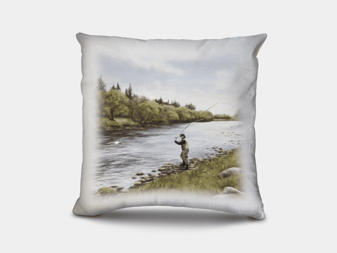 Country Images Personalised Highland Collection Scottish Fly Fishing Fisherman Cheap Linen Cushion Scotland UK 2