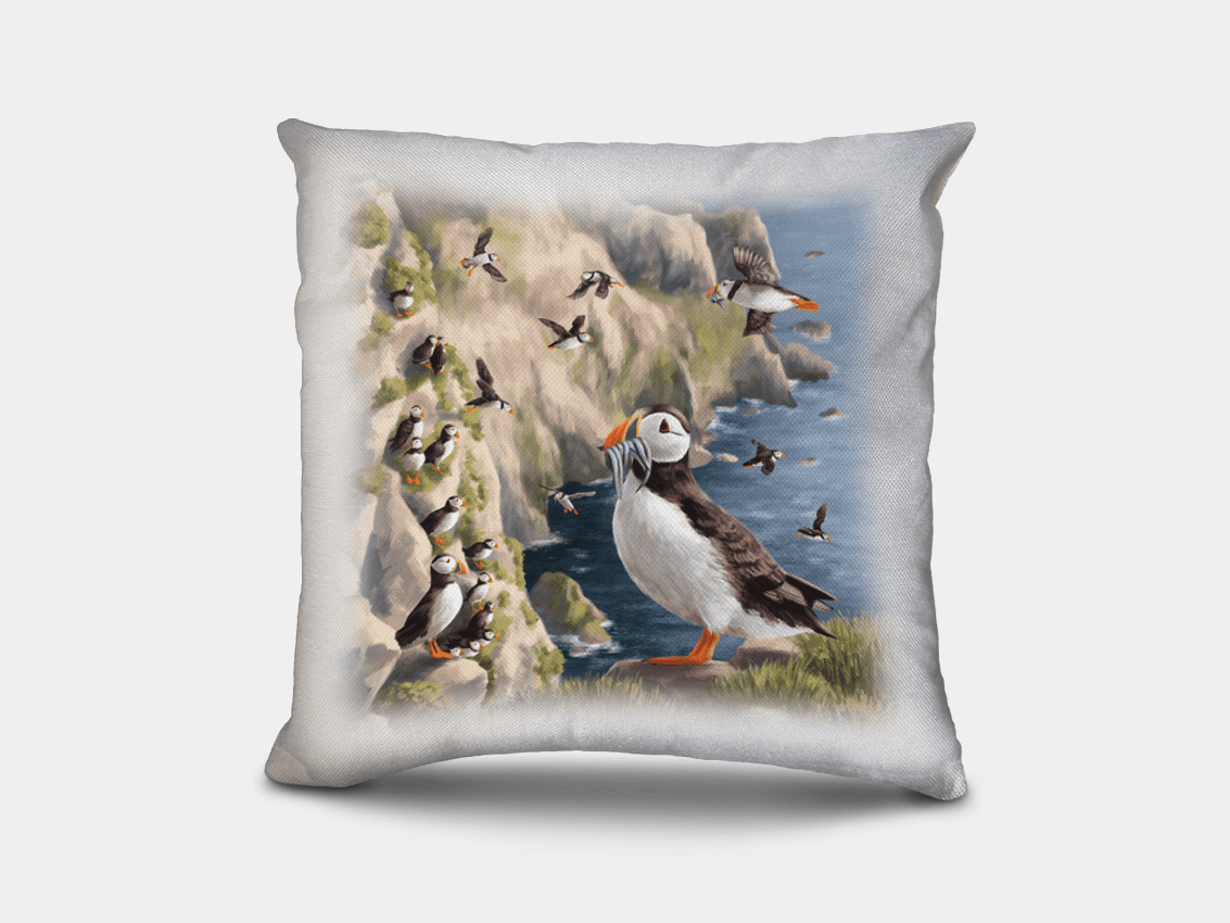 Country Images Personalised Highland Collection Scottish Puffin Cheap Linen Cushion Scotland UK 2