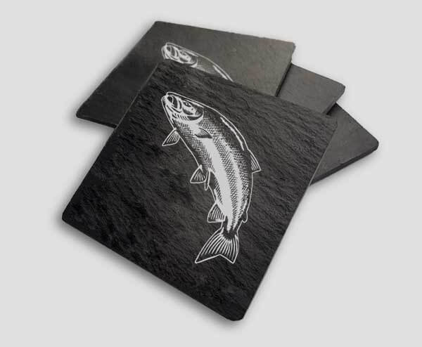 Slate Coaster Box Set Personalised Gift - Leaping Salmon Personalise Customise Custom Scotland Scottish Design