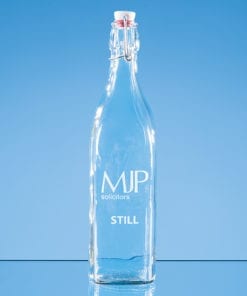 Personalised Engraved 1 Litre Square Swing Top Bottle Glass Crystal Scotland UK Custom Customised
