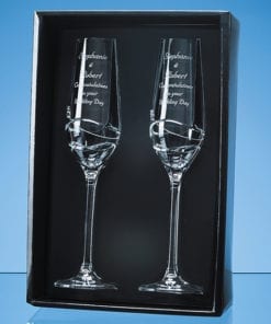 Personalised Engraved Diamante Pair of Champagne Flutes (Modena) Scotland UK Custom Customised Gift Gifts Scottish