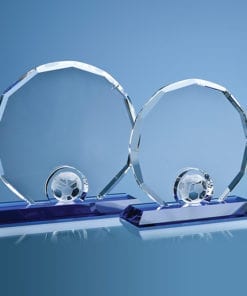 Personalised Engraved Football Soccer Award Sports Club Presentation Glass Scotland UK Customised Optical Crystal with Blue Base
