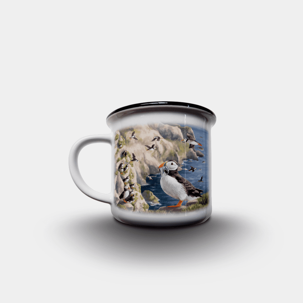 Country Images Personalised Custom Printed White Black Mug Scotland Cheap Highland Collection Puffin Puffins Pufflings Coastal Birds Seabirds Wildlife Gift Gifts 2