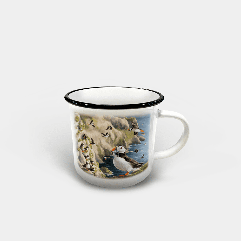 Country Images Personalised Custom Printed White Black Mug Scotland Cheap Highland Collection Puffin Puffins Seabird Seabirds Sea Pufflings Birds Wildlife Gift Gifts