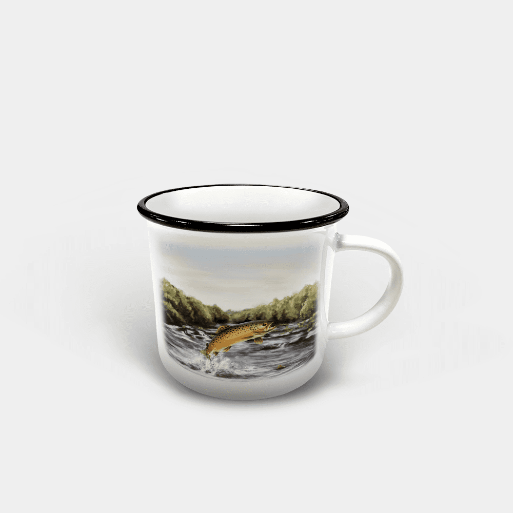 Country Images Personalised Custom Printed White Black Mug Scotland Cheap Highland Collection Leaping Brown Trout Fishing Angling Angler Gift Gifts
