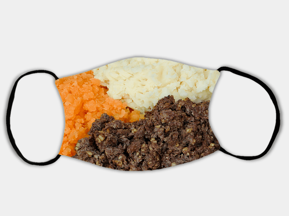 Country Images Personalised Custom Face Mask Masks Facemask Facemasks UK Scotland Gifts Haggis, Neeps & Tatties