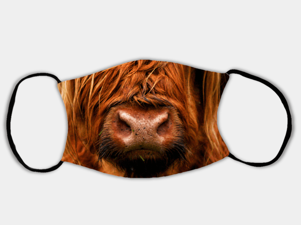 Country Images Personalised Custom Face Mask Masks Facemask Facemasks UK Scotland Gifts Highland Cow