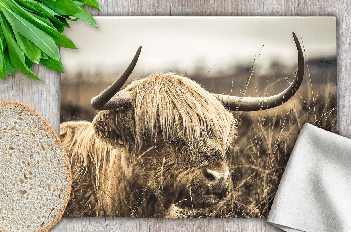 Country Images Personalised Glass Worktop Saver Chopping Cutting Board Kitchen Gift Gifts Idea Ideas Highland Cow Scotland Scottish 1