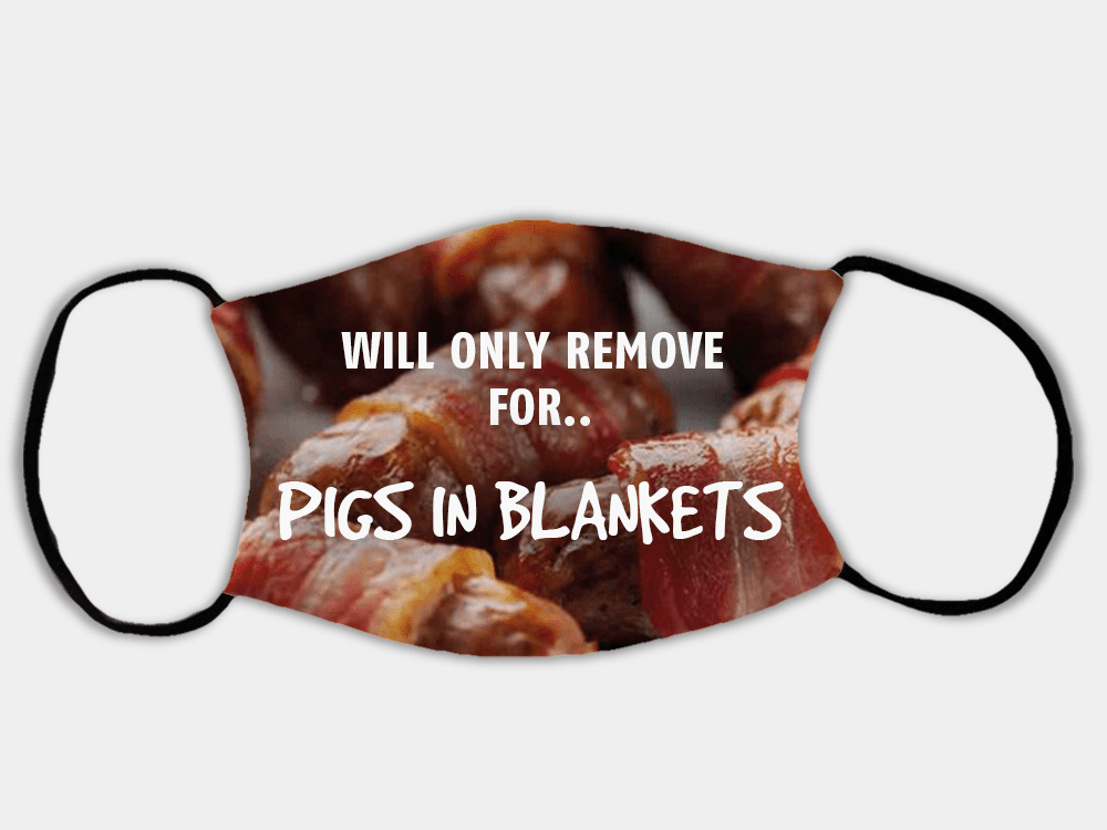 Country Images Personalised Custom Face Mask Masks Facemask Facemasks UK Scotland Christmas Pigs in Blankets